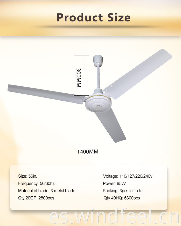 Techo de 56 pulgadas de 1400 mm 3 Hoja de aluminio Aura AURA FAN DE TECHO A ÁFRICA GHANA DUBAI